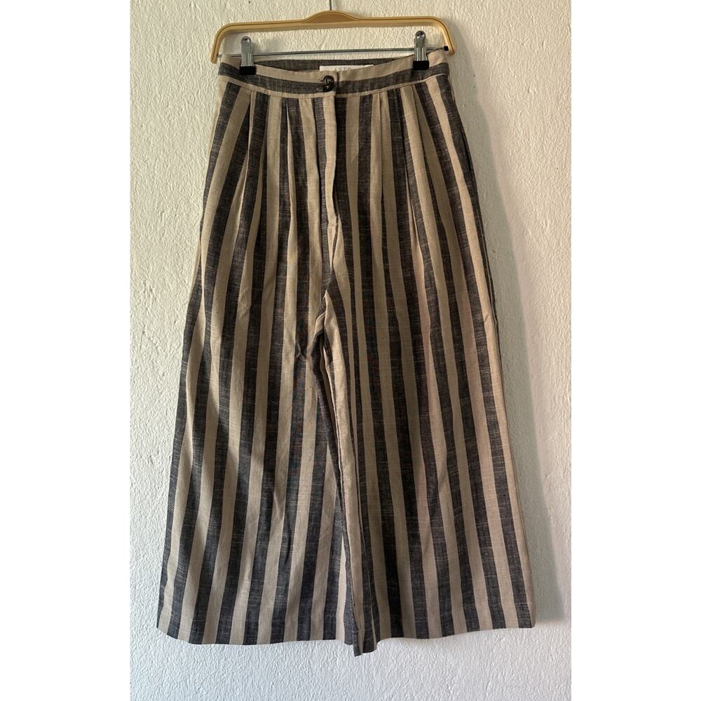 ASTR The Label Striped Wide Leg Pants Linen Blend High Waist Neutral Stripe Sz S